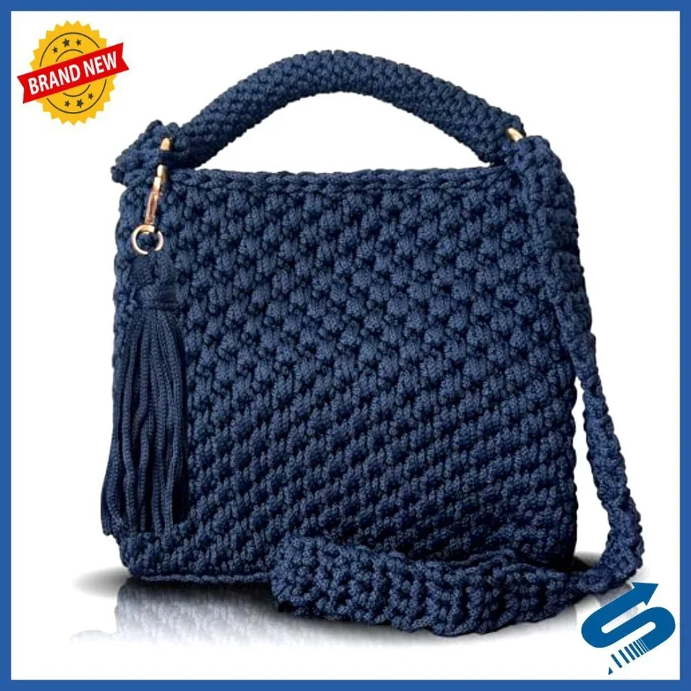 Handmade Crochet Shoulder Bag Boho Knit Crossbody Purse with Tassel